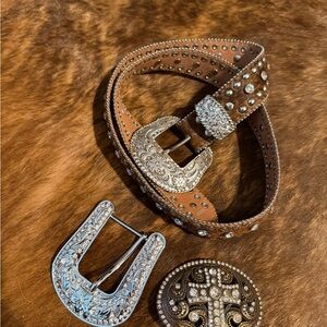 Nocona Western Brown Leather Belt with Silver Studs
